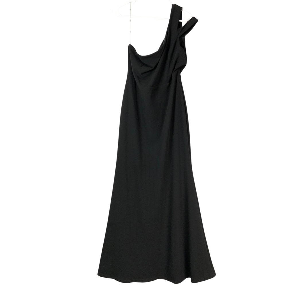Lulus Black Solid Maxi Dress XL Side Zipper One Shoulder Sleeveless Double Strap